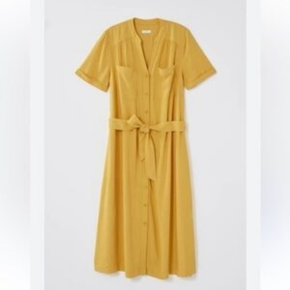 J.Jill Patch Pocket Shirt Dress Polenta Yellow Size Small Linen Blend With Belt‎